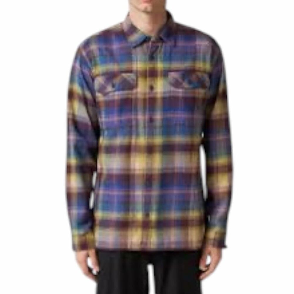 PATAGONIA Men’s Blue Yellow Burgundy Long Sleeve Fjord Flannel Shirt Medium